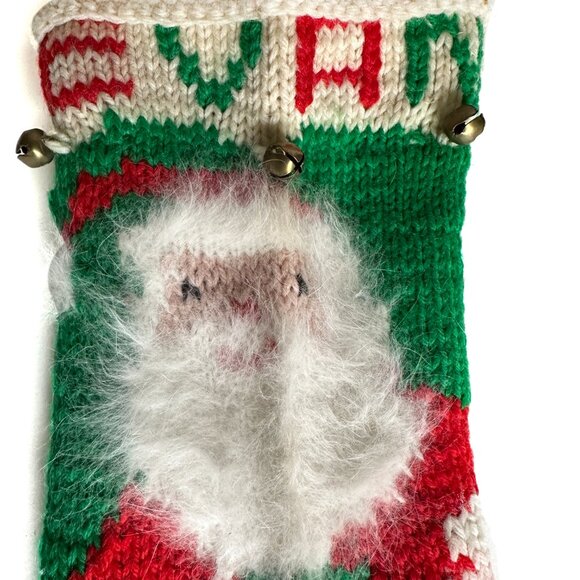 Hand Knit Christmas Stocking Large 21" for EVAN Santa Claus Fuzzy Beard Bells - Picture 4 of 7